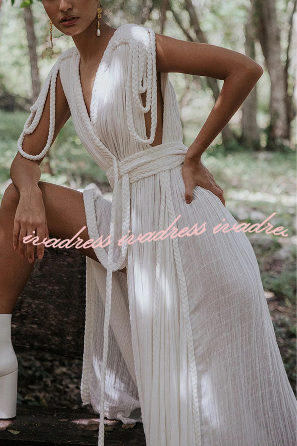 Resort Style Draped Braids Shoulder Backless Cover-up Loose Maxi Dress
