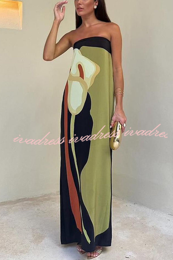 Jaime Abstract Floral Print Elasticated Off Shoulder Vacation Loose Maxi Dress