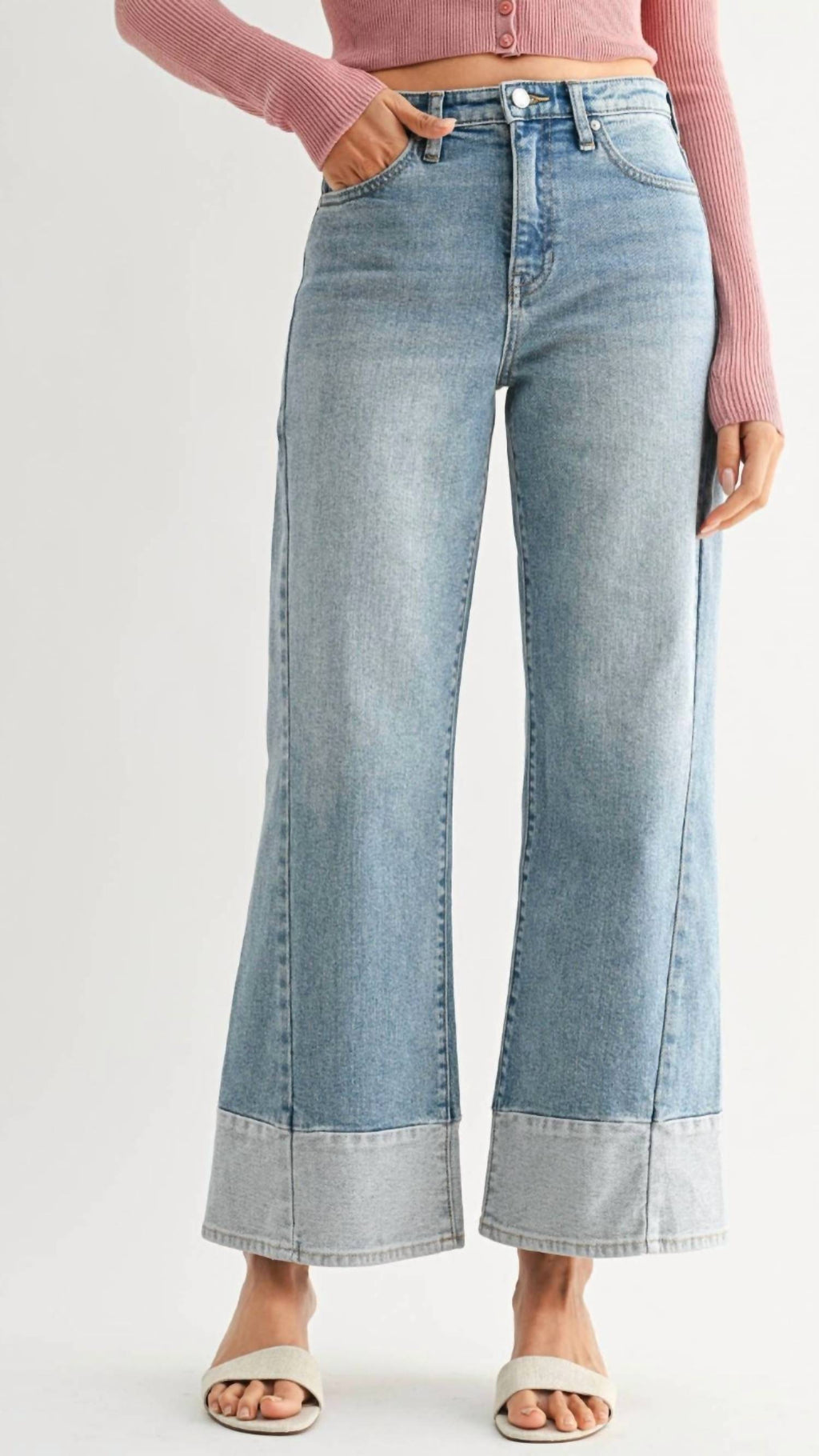 Jbd. - High Rise Two Toned Slim Wide Leg Jeans