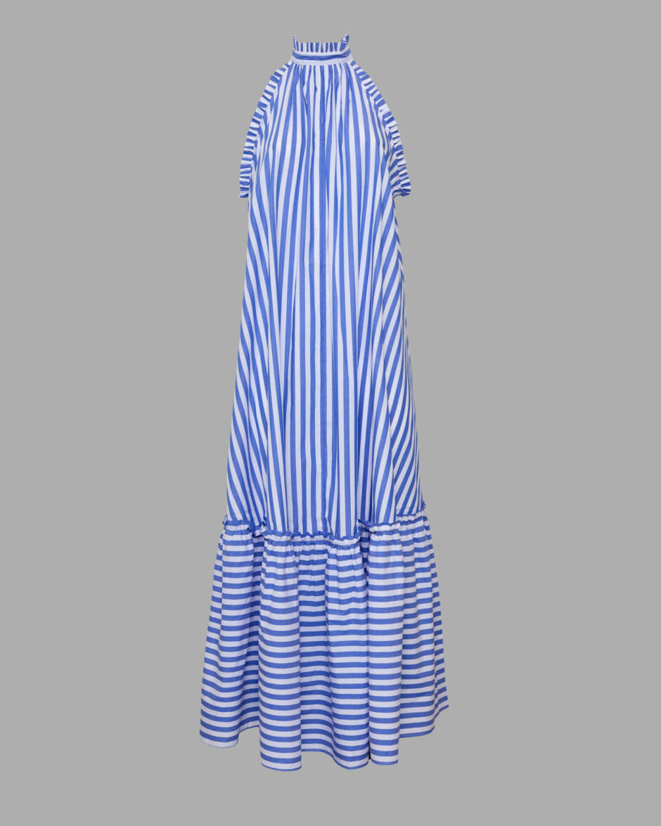 Striped Print Frilled Maxi Dress