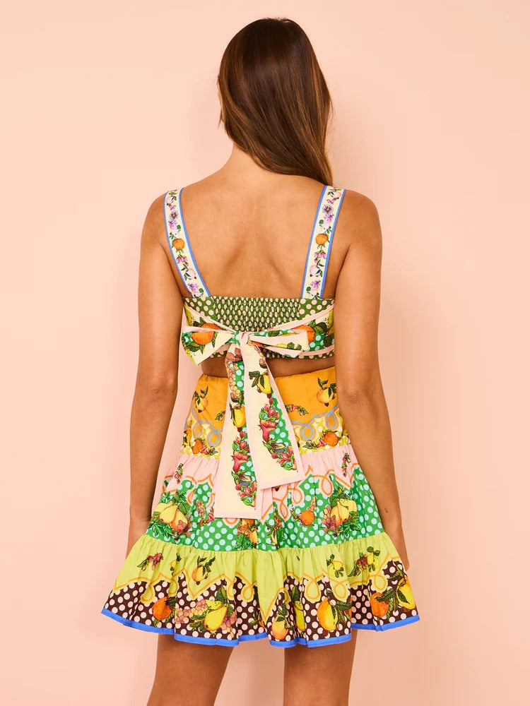 Sling Sleveeless Fruit Printed Mini Dress