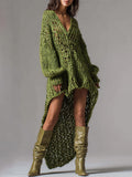sheenchic Party Army Green V Neck Long Sleeve Asymmetric Hem Western Rib Knit Mini Dresses