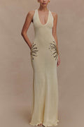 Sparkling Nights Knit Sunburst Sequin Detail Back Cross Straps Stretch Maxi Dress