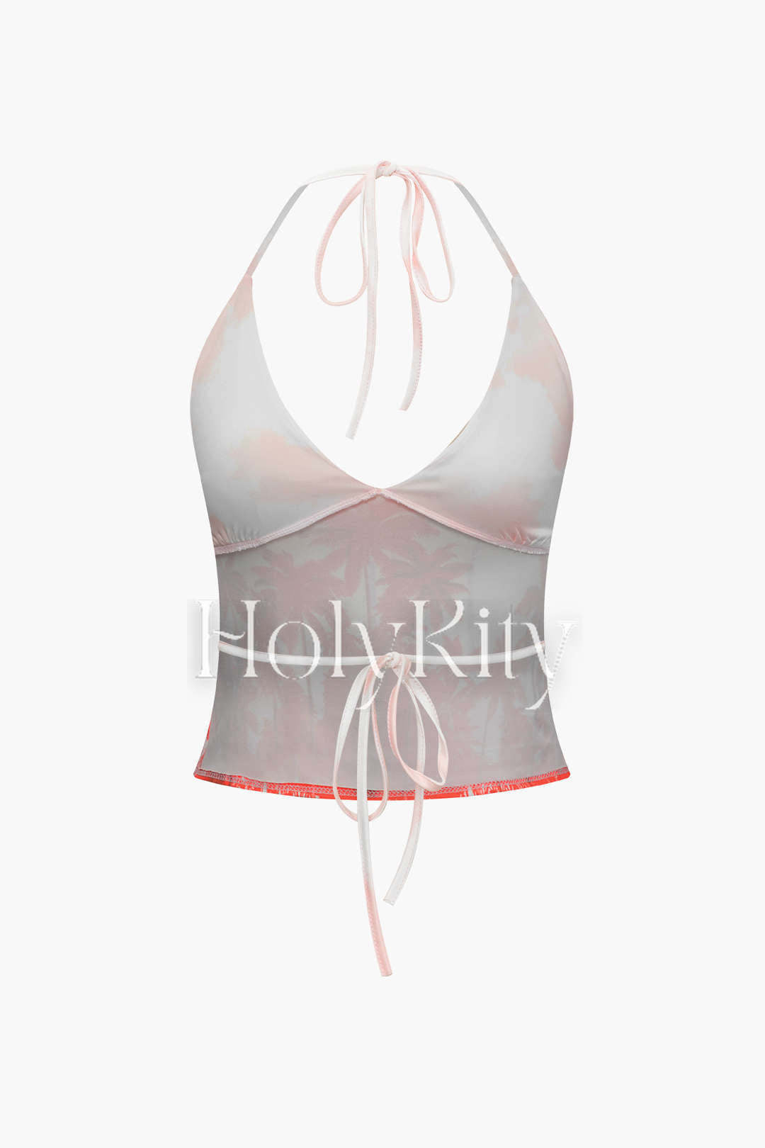 Coconut Tree Print Halter Backless Cami Top And Mini Skirt Set