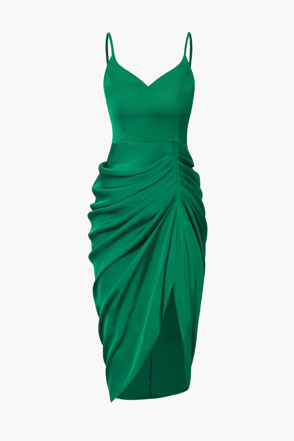 Gathered V-Neck Satin Mini Dress