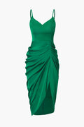Gathered V-Neck Satin Mini Dress