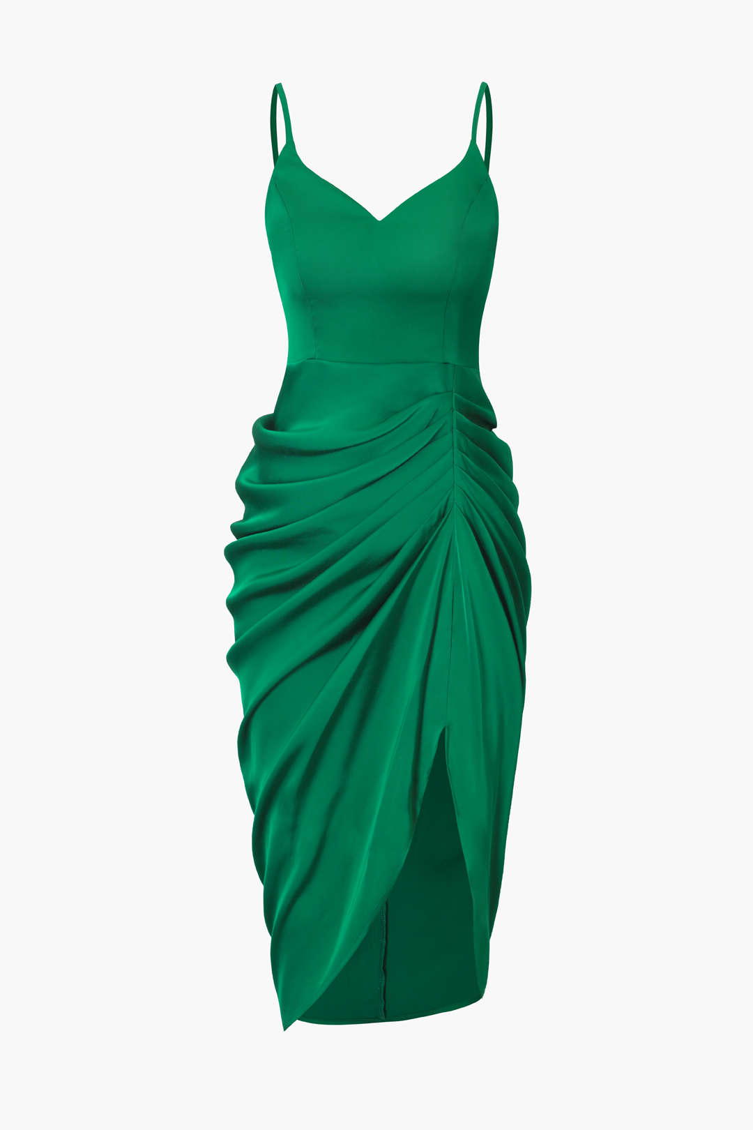 Gathered V-Neck Satin Mini Dress