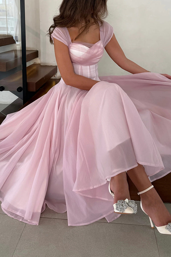 Elegant Sleeveless Waist-cinching Mesh Full-hem Maxi Dress