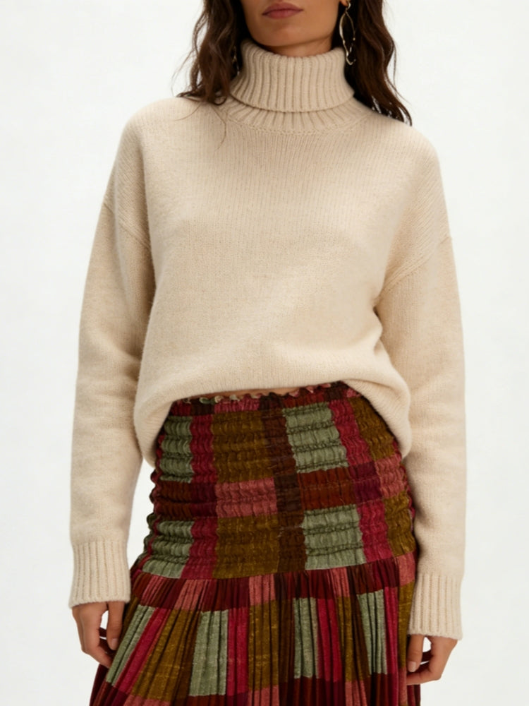 Retro Plaid Pleated Maxi Skirt