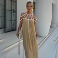 Off Shoulder Halter Maxi Dress(With Belt)