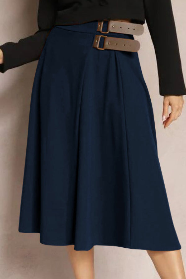 Leather Stitching Solid Color Fashionable Skirt. Elegant and Artistic Retro Skirt for Women