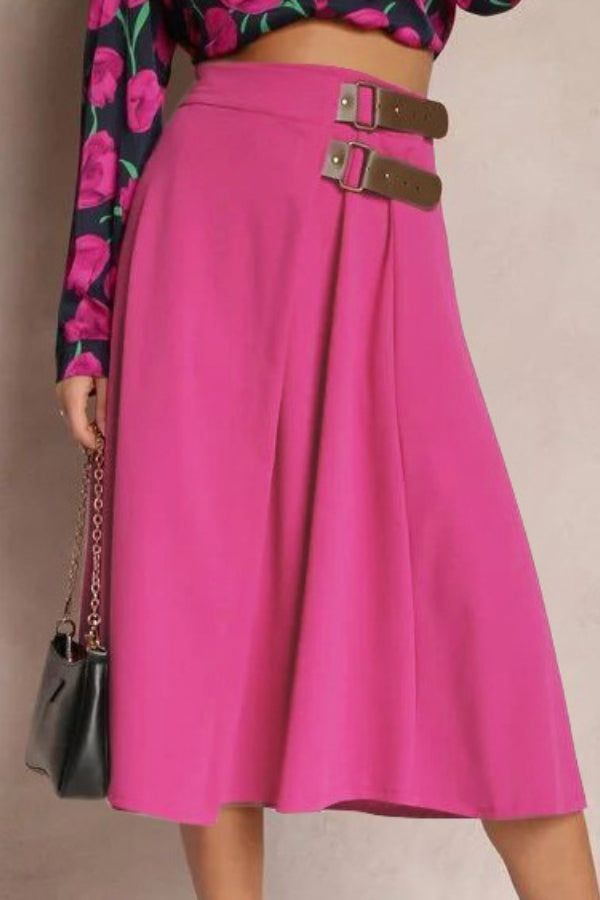 Leather Stitching Solid Color Fashionable Skirt. Elegant and Artistic Retro Skirt for Women