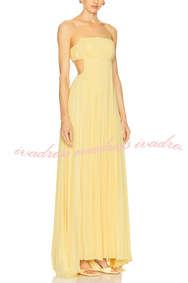 Butter Moment Pleated Cutout Waist A-line Slip Maxi Dress