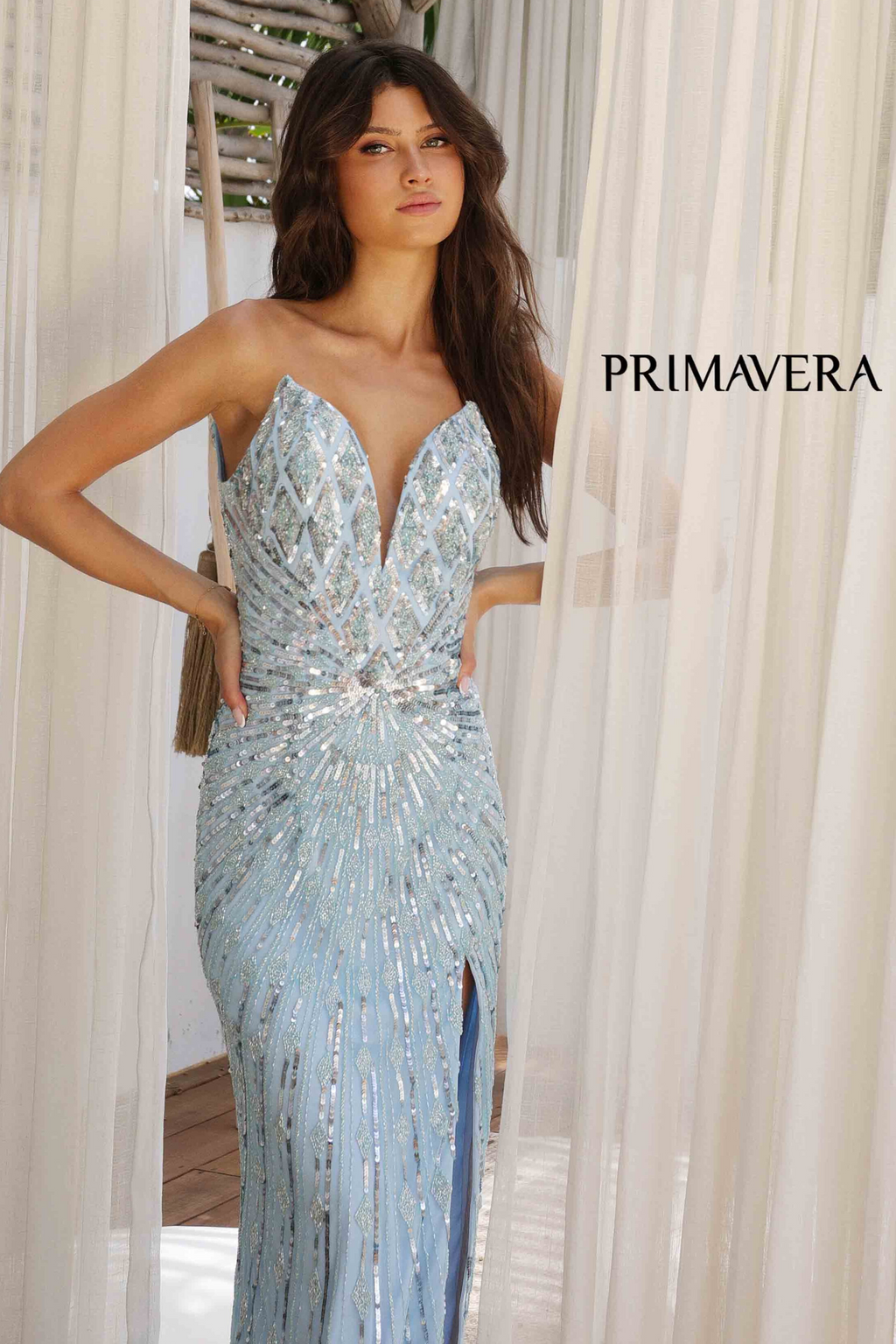 4301 - Primavera - Strapless Beaded Gown With V-Neckline