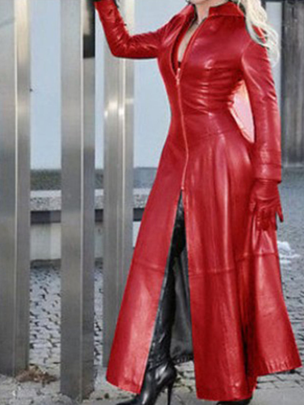 Casual PU Leather Stand Collar Zipper Solid Trench Coat