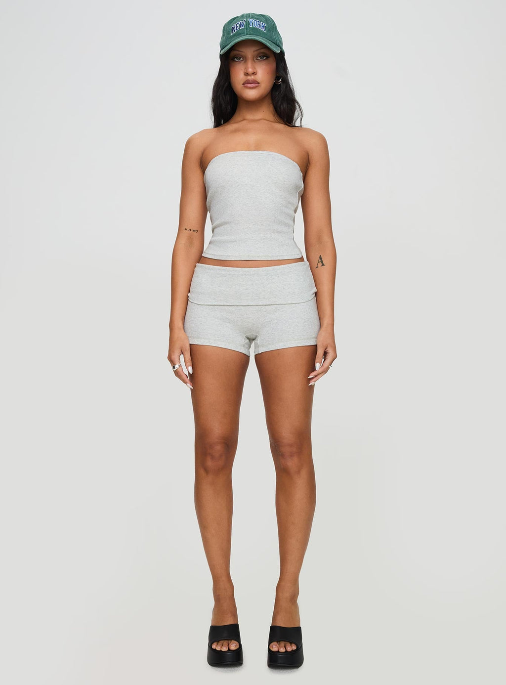 Baseline Strapless Rib Top Grey