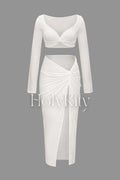 Twisted Long Sleeve Crop Top And Split Skirt Set