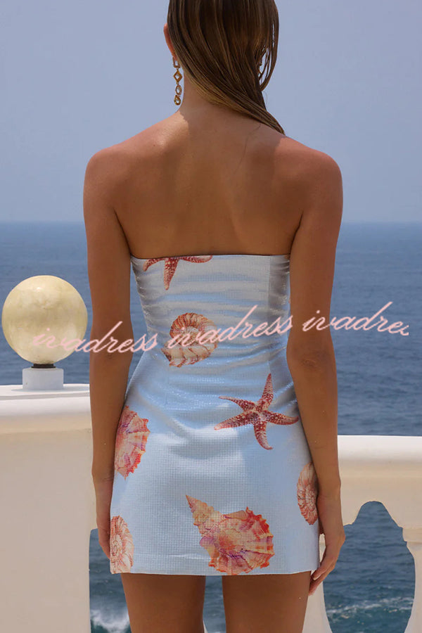 Beach Club Sequin Unique Print Strapless Stretch Mini Dress