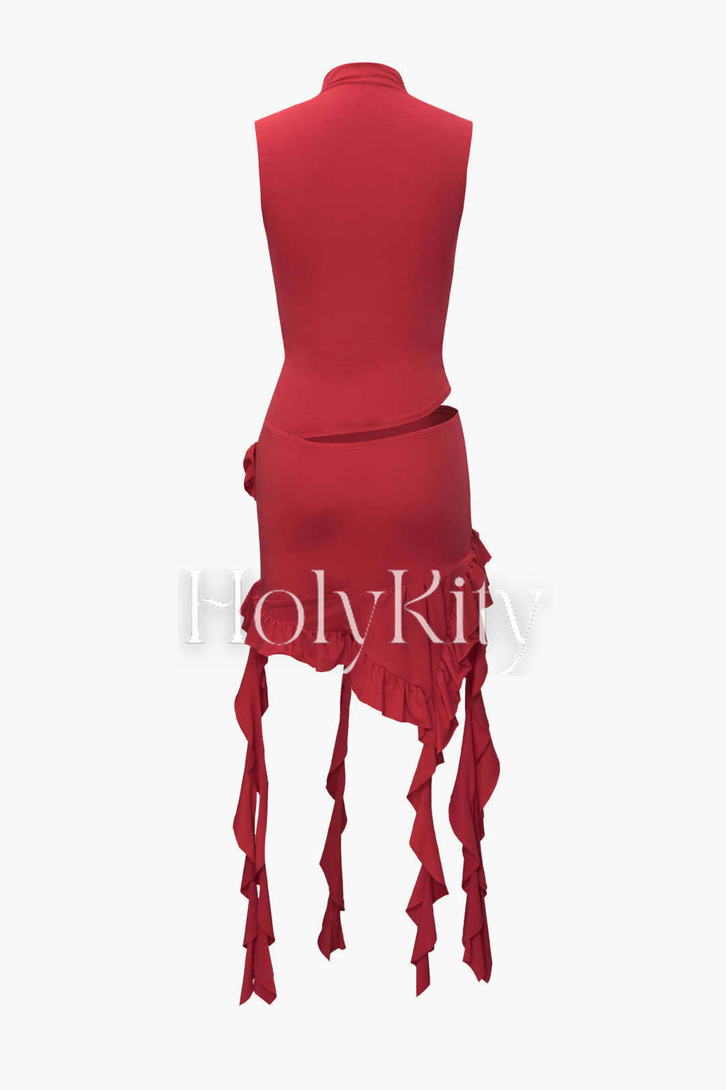 Mock Neck Cut Out Ruffle Mini Dress
