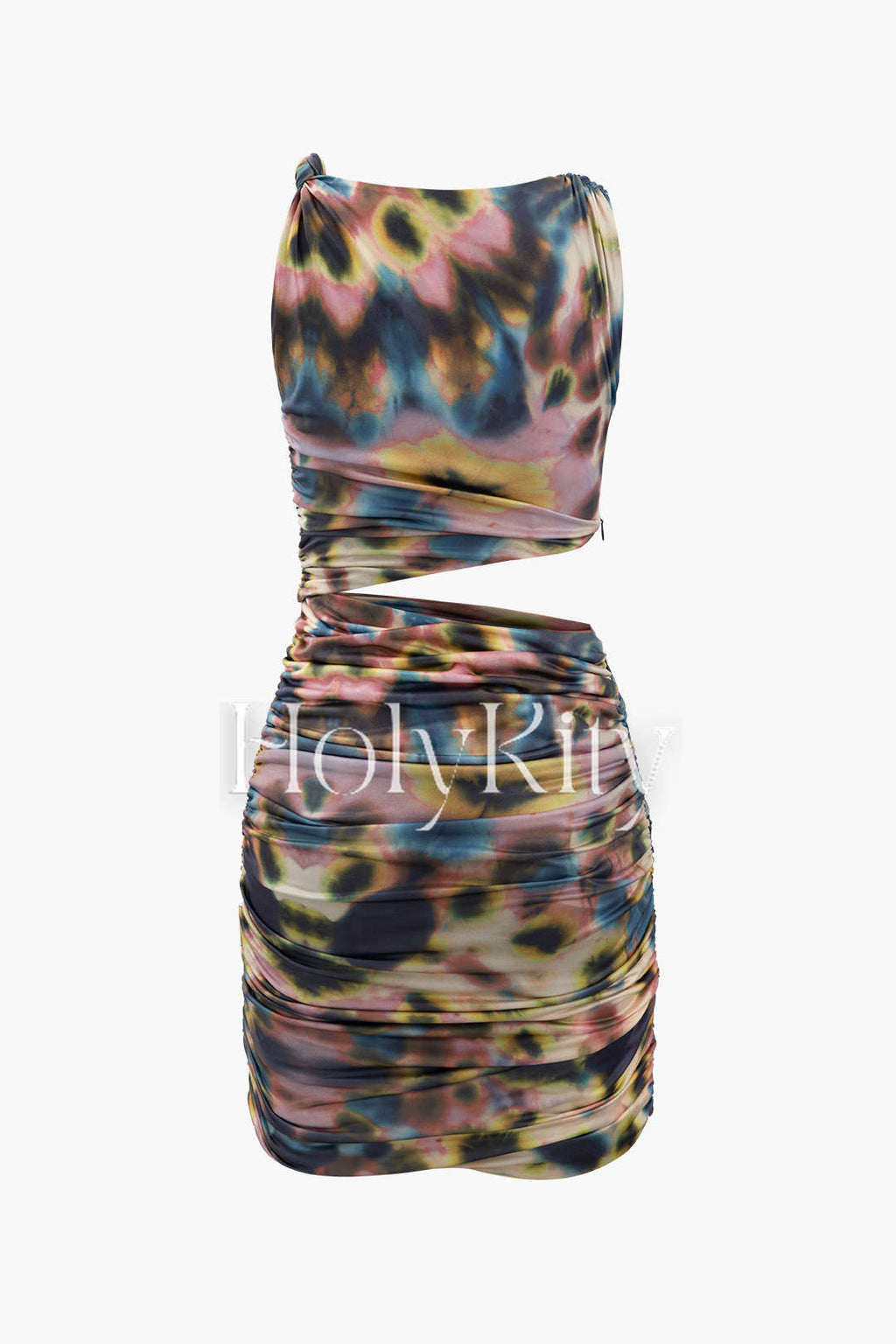 Tie Dye Cut Out Ruched Sleeveless Mini Dress