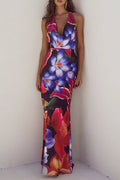 Sexy Open-Back Lace-Up Print Dress