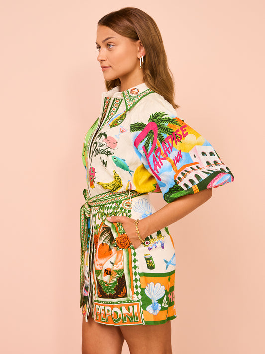 Fashion Vacation Lace up Printed Mini Dress