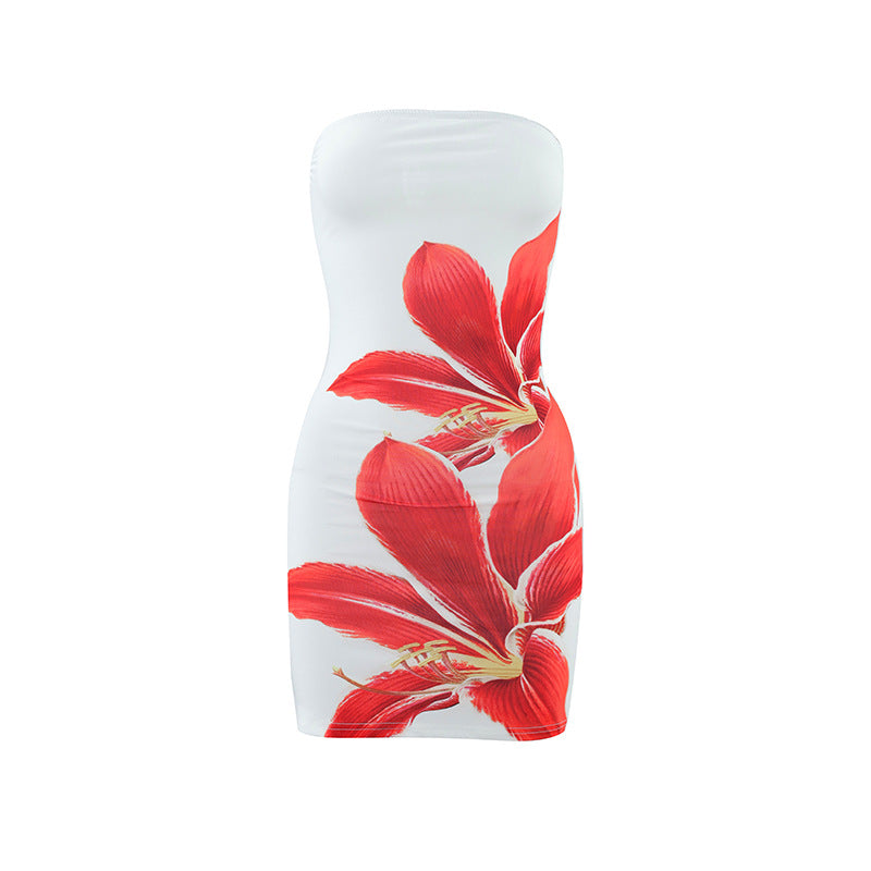 Bandeau Blossom Print Mini Dress