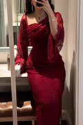 Fashionable Hollow Lace Elegant Slim Hot Diamond Maxi Dress