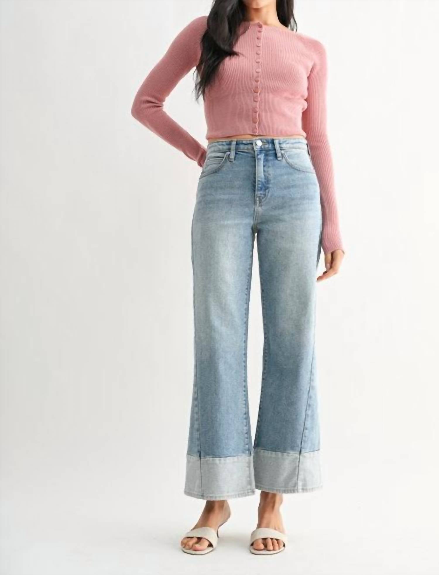 Jbd. - High Rise Two Toned Slim Wide Leg Jeans