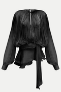 Anzay Pleated Ruffled Hem Mini Dress - Black