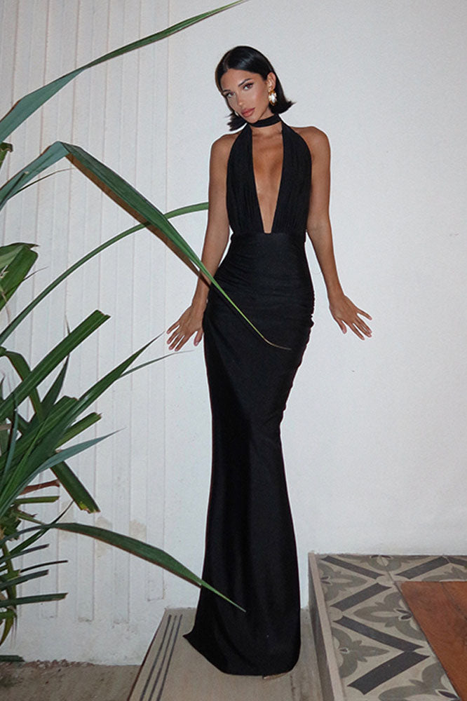 Ins - Trend Halter Backless Dress