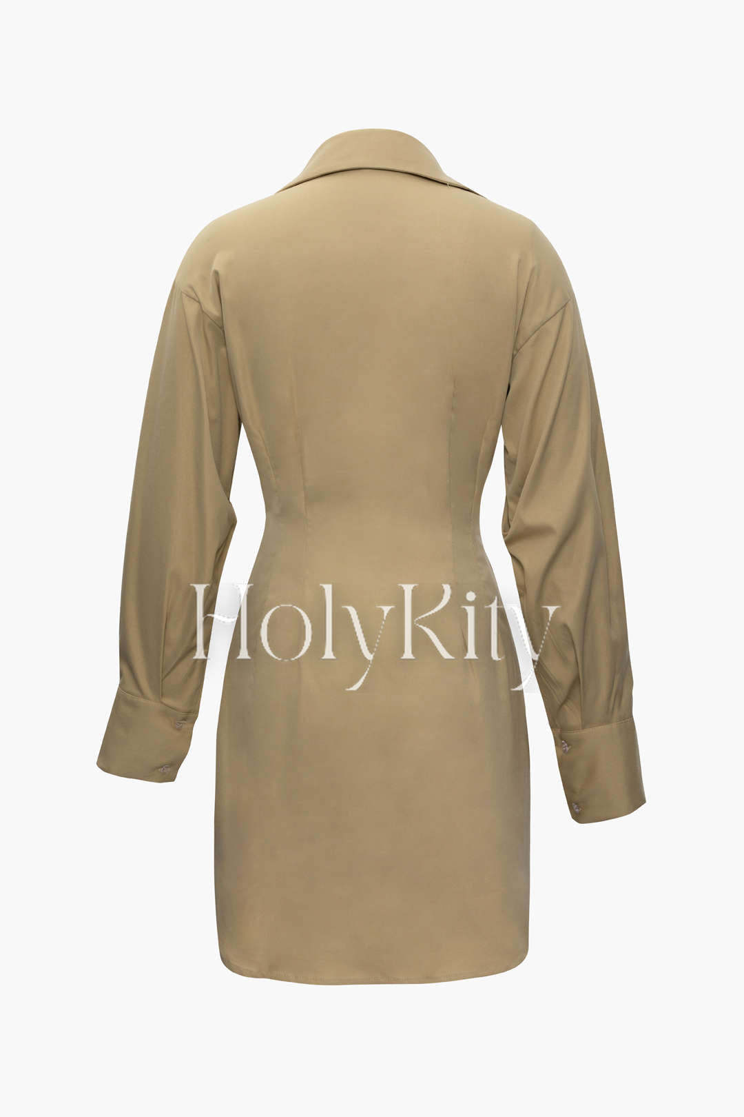 Solid Collar Ruched Mini Shirt Dress