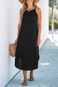 Solid color suspender holiday seaside suspender long dress