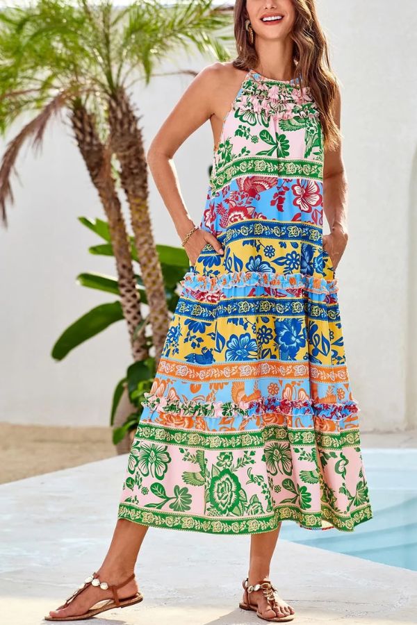Women's Halter Neck Floral Print Vacation Dress