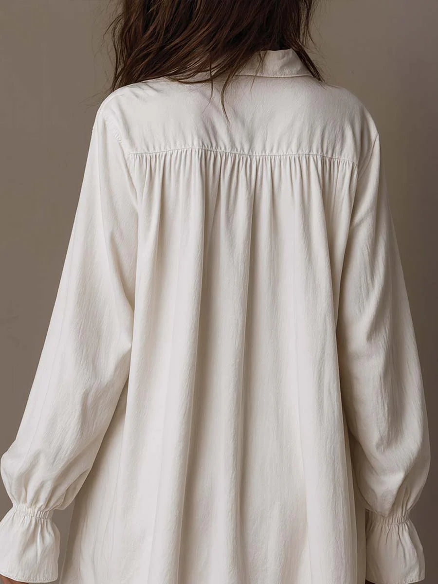 Daily White Turndown Collar Lantern Sleeve Long Sleeve Asymmetric Hem Boho Contrast Lace Mini Dresses