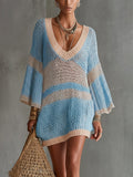 Sky Blue Knit Bell Sleeve Mini Dress
