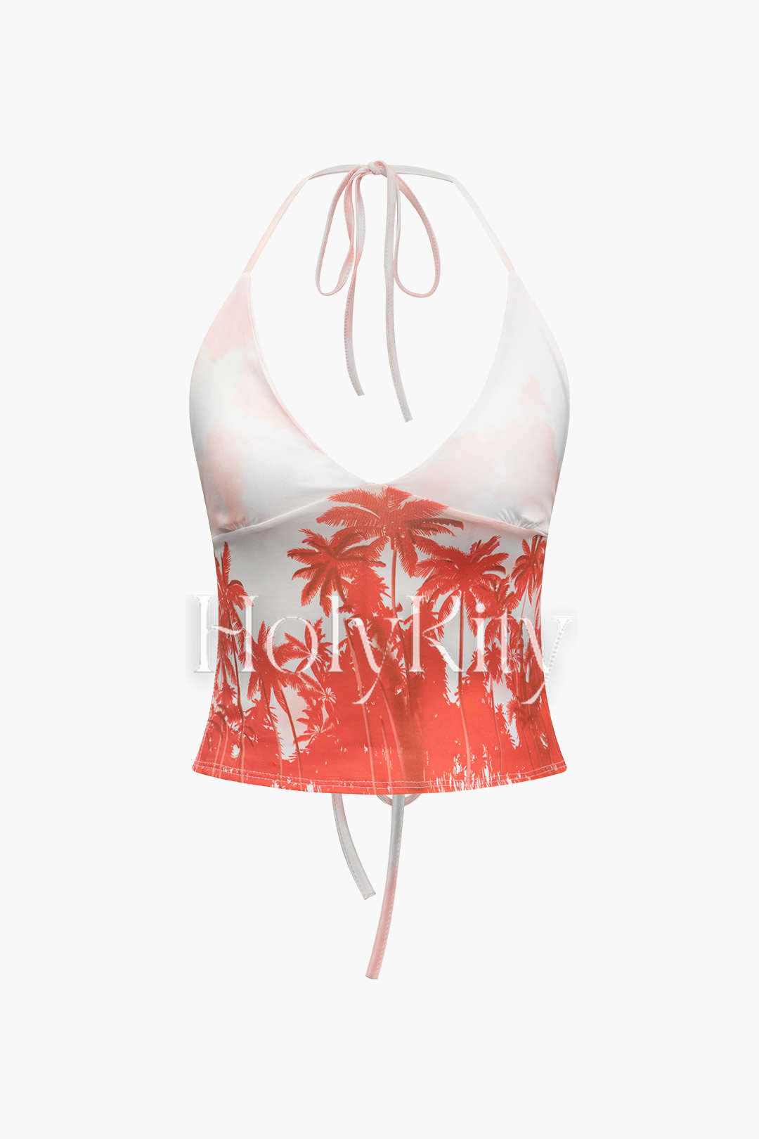 Coconut Tree Print Halter Backless Cami Top And Mini Skirt Set