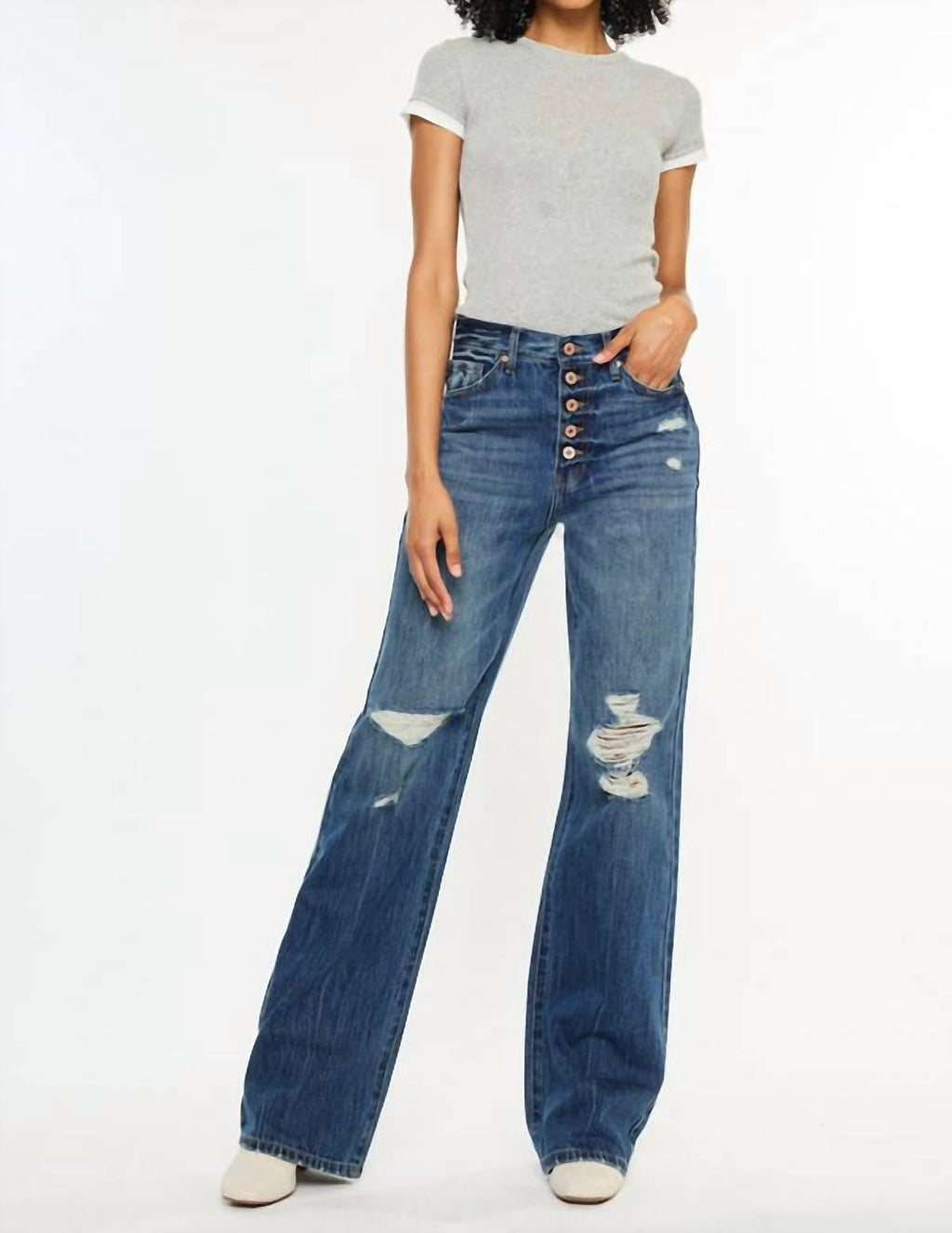 Kancan - Ultra High Rise Exposed Button 90's Flare Jeans