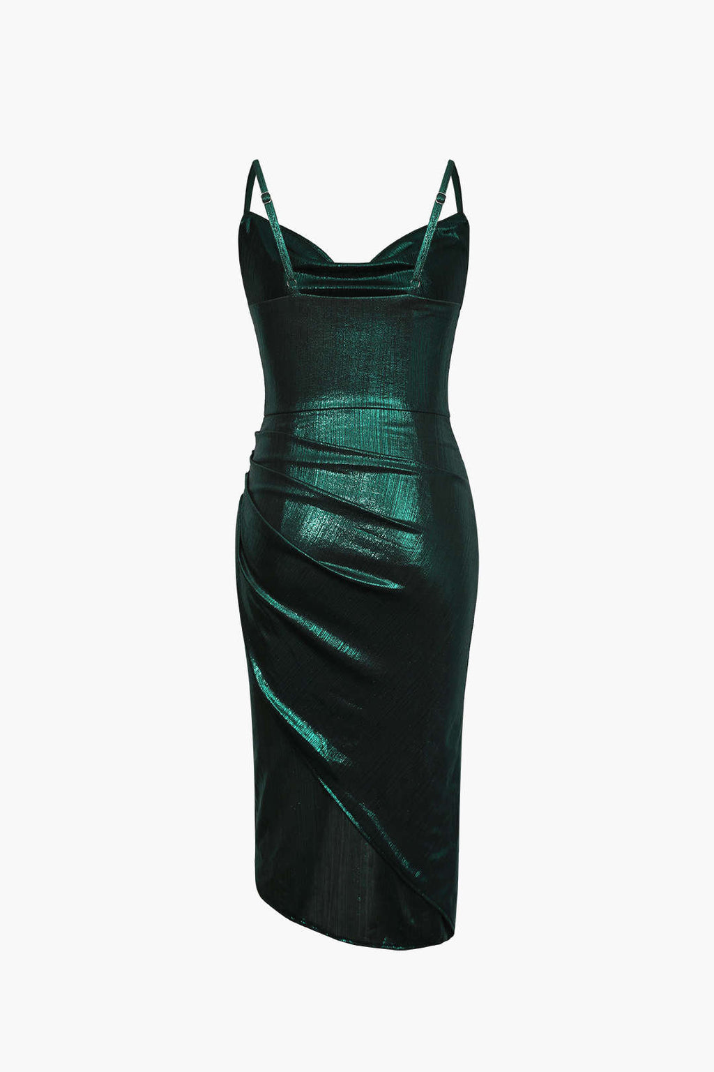 Metallic Draped Neck Ruched Wrap Mini Dress