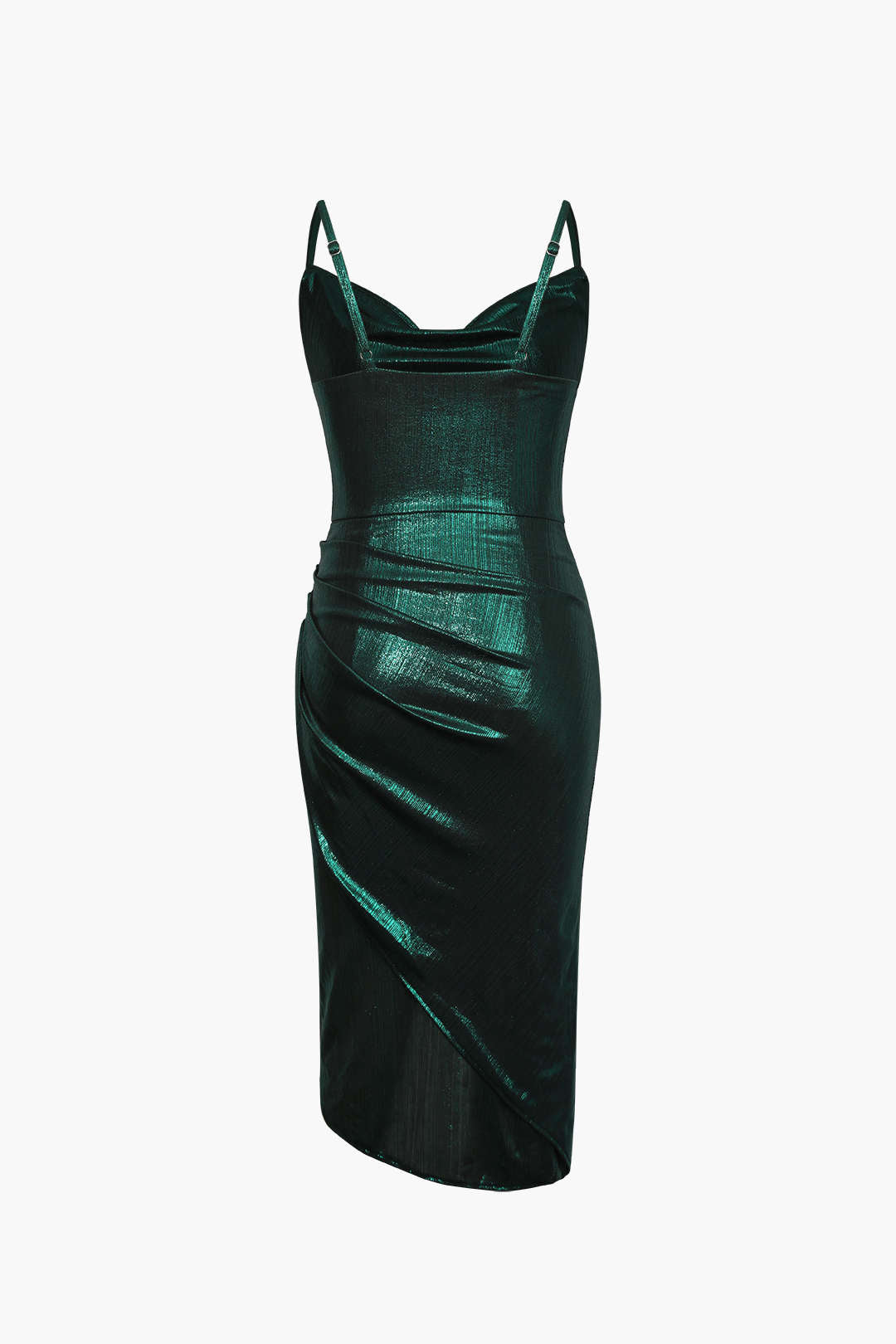 Metallic Draped Neck Ruched Wrap Mini Dress