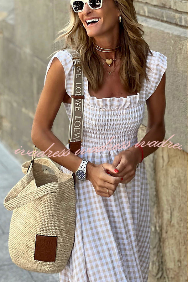 Singing Solo Multi Plaid Smocked Bust Maxi Dress