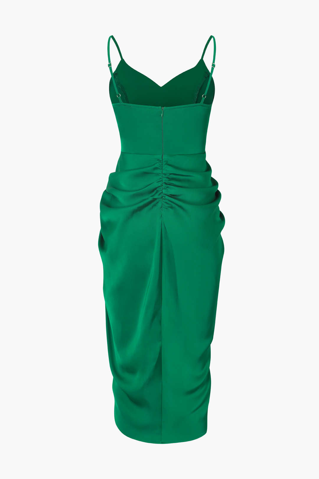 Gathered V-Neck Satin Mini Dress