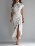 Elegant Maxi Dress With Batwing Sleeves And Side Slits