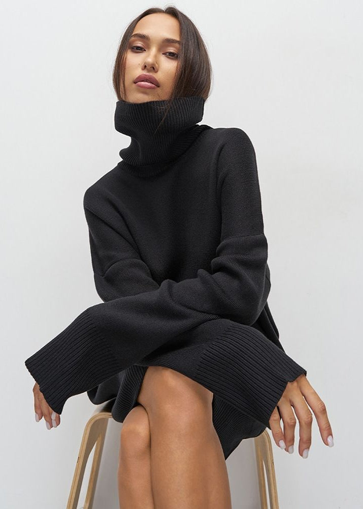 Harper Knit Turtleneck Sweater Dress – Oversized Long Sleeve Pullover