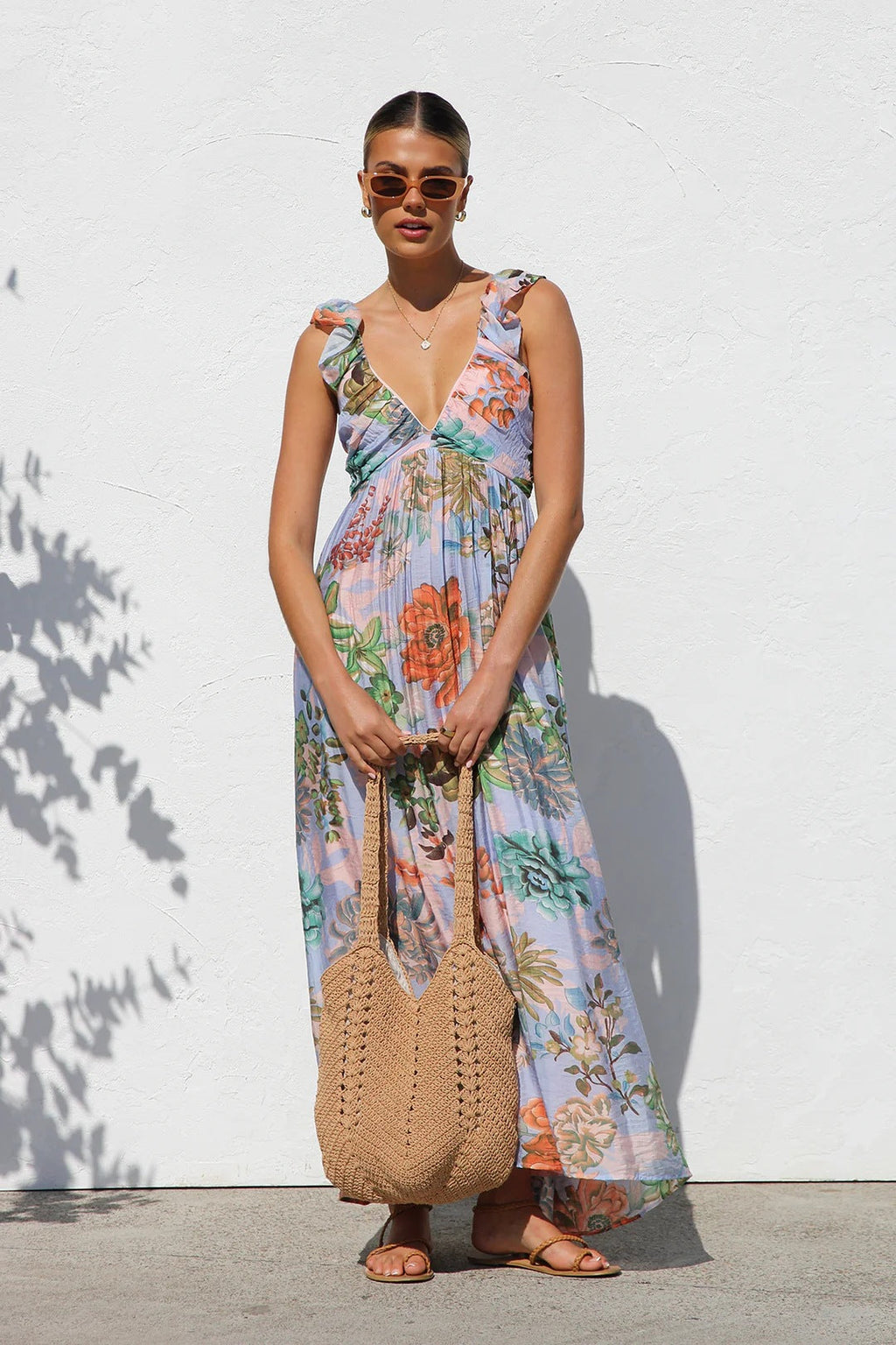 Ruffle V Neck Maxi Dress