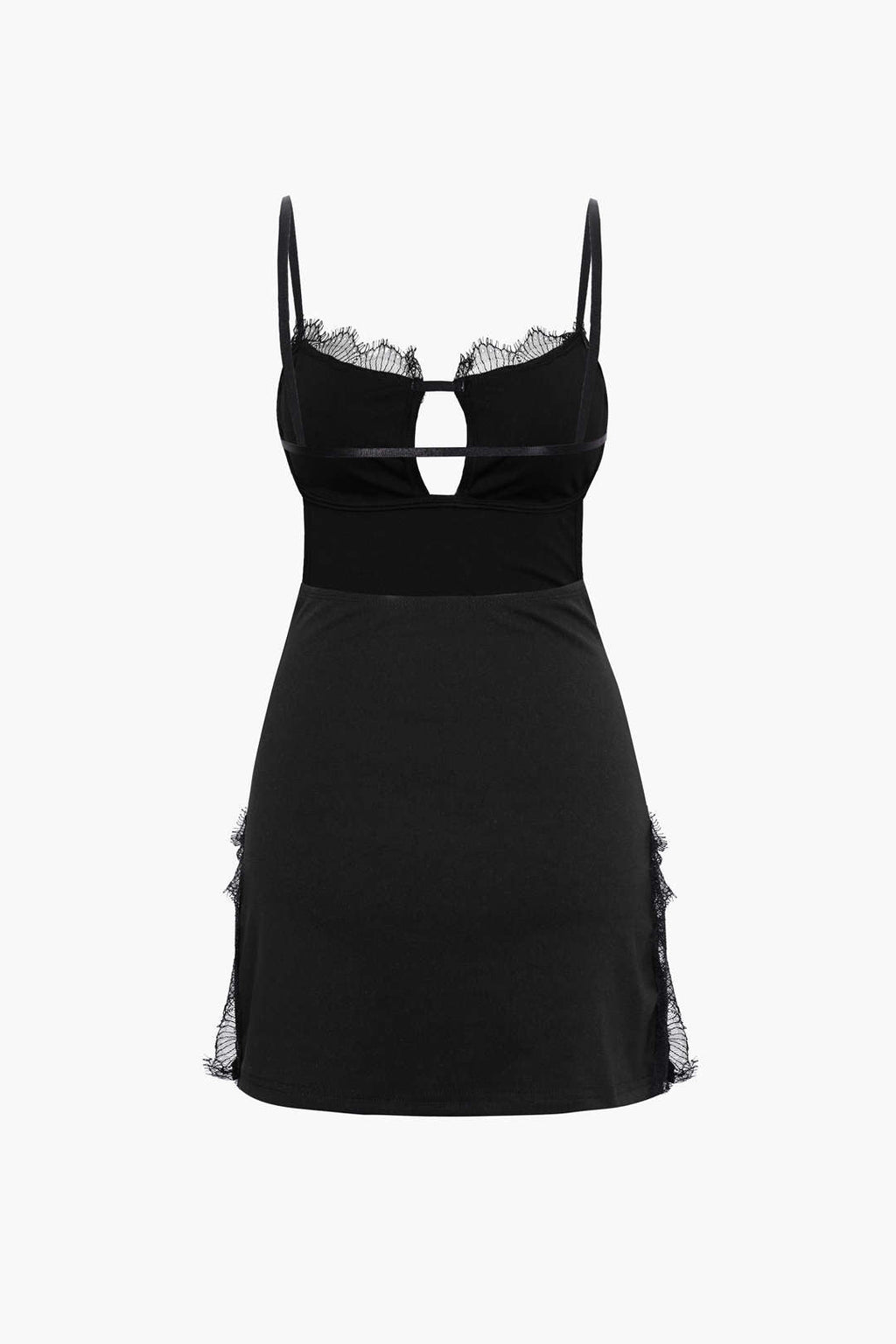 Lace Trim Backless Slit Mini Dress