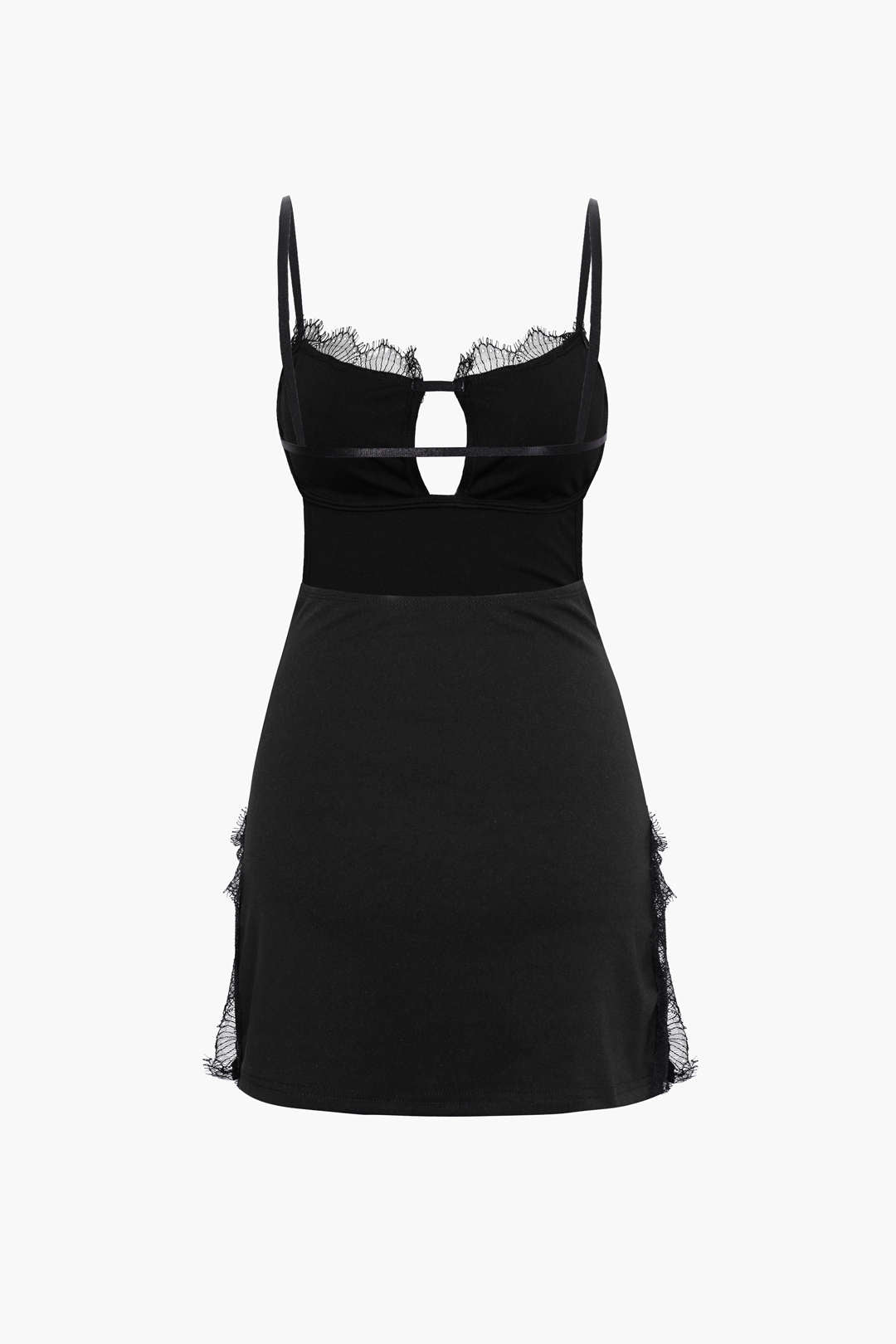 Lace Trim Backless Slit Mini Dress
