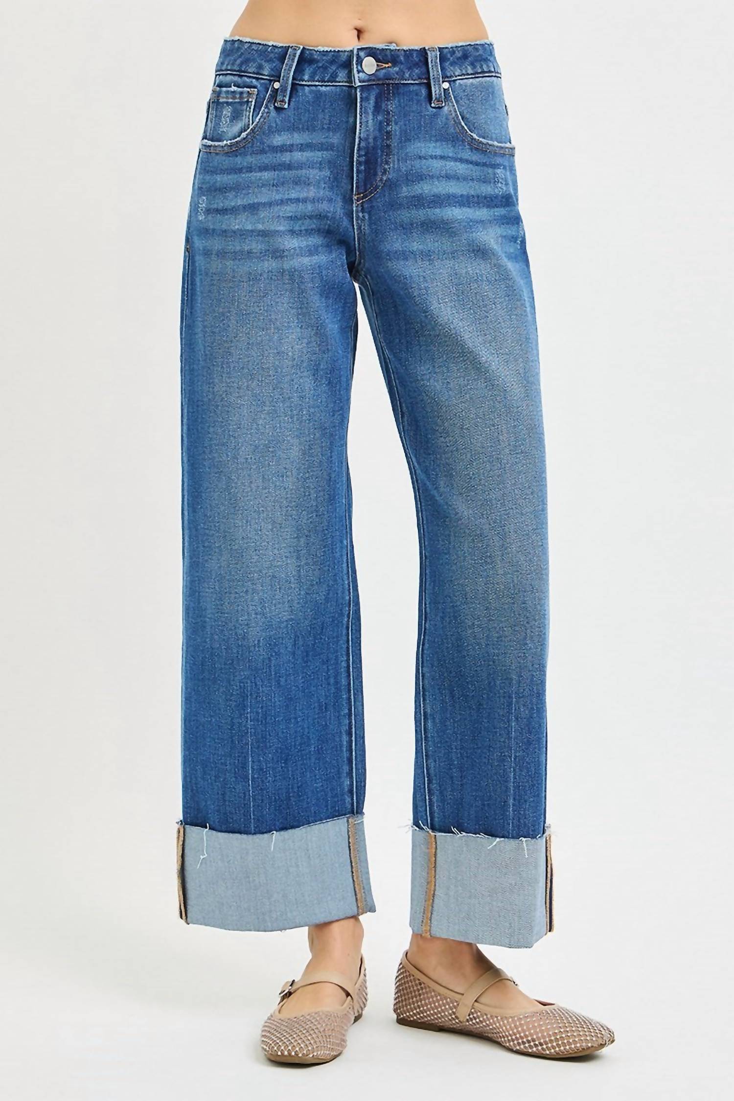 Risen - 4 Way Stretchy Mid Rise Cropped Cuffed Jean