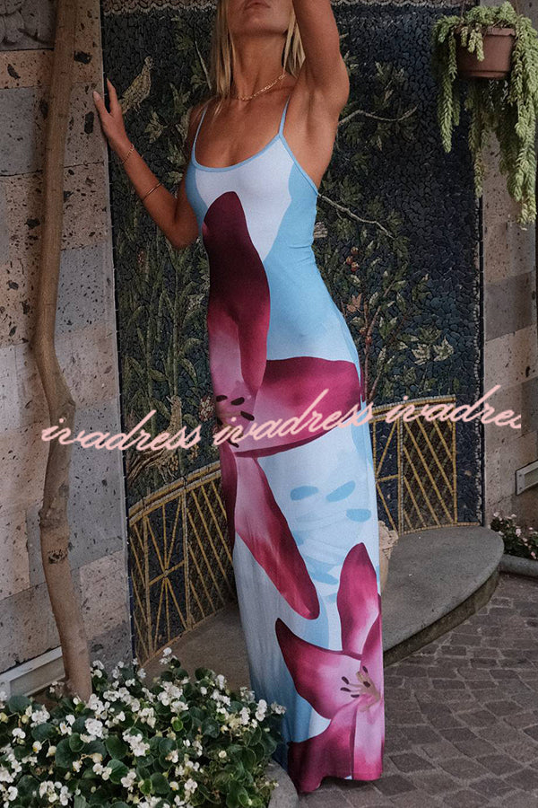 Romantic Beginnings Lily Floral Slip Stretch Vacation Maxi Dress