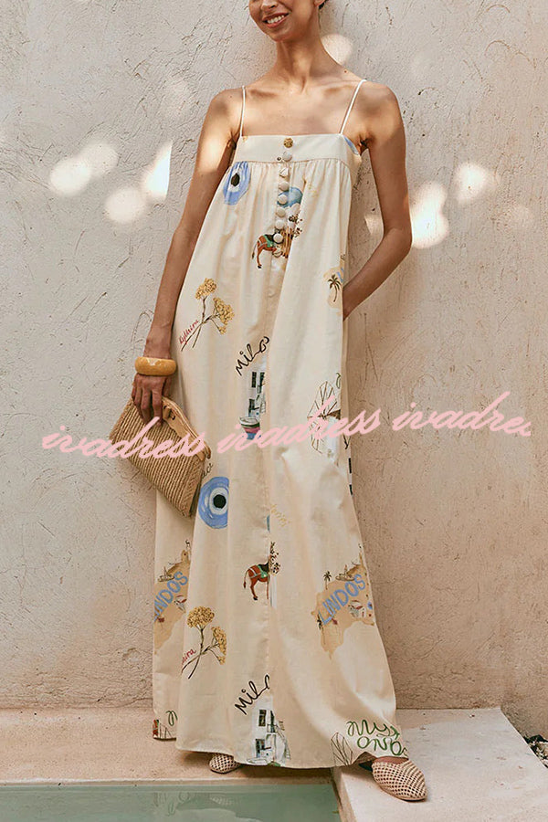 Linen Blend Sling Backless Loose Holiday Maxi Dress